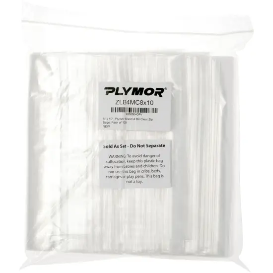 Plymor 8" x 10", 4 Mil Heavy Duty Zipper Reclosable Plastic Bags {4}