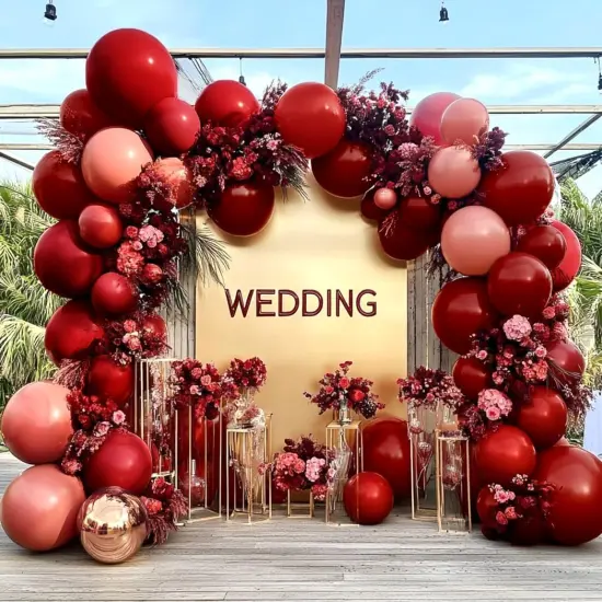 Red Pink Balloons - Double Stuffed Burgundy Gold Balloon Garland Dark Red Dusty Pink Gold Balloon Arch Kit {2}