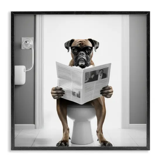 Stupell Industries Boxer Dog & Newspaper Framed Giclee Art White Frame {7}