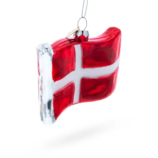 Waving Flag of Denmark Glass Christmas Ornament {3}