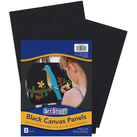 Canvas Panels, Black, 9" x 12", 3 Panels {1}