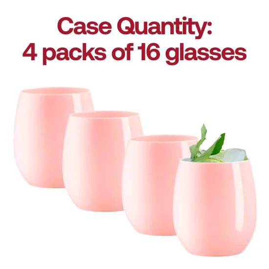 Solid Pink Elegant Stemless Plastic Wine Glasses - 12 oz. (64 Glasses) {5}