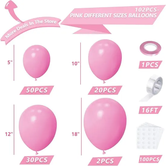 102PCS Red Latex Balloon Arch Kit Pink {2}