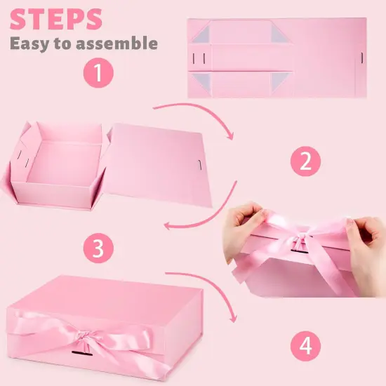 Pink Gift Box With Lids and Magnetic Closure Collapsible For Bridesmaid Proposal, Weddings, Anniversary Present {2}