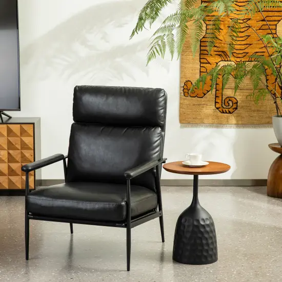 33.75"W Mid-Century Modern Leatherette Armchair With High Back and Padded Arms Black {1}