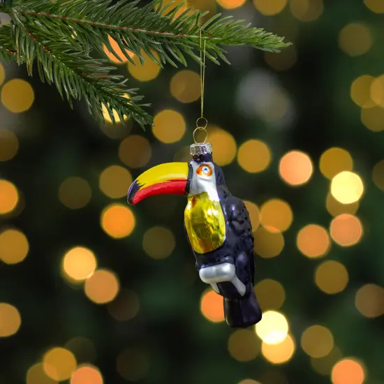 Northlight 4.75" Black and Gold Glass Toucan Bird Christmas Ornament Blue {3}