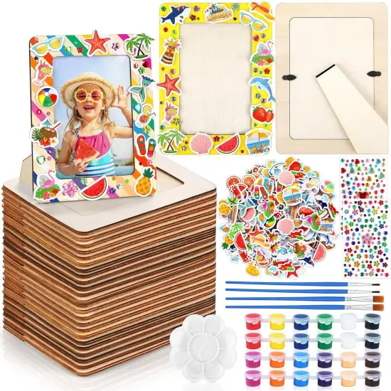 24 Packs Summer Picture Frame Painting Craft Kit with 150 Stickers 2 Rhinestone Stickers Painting Tools Set 4 Brushes {1}