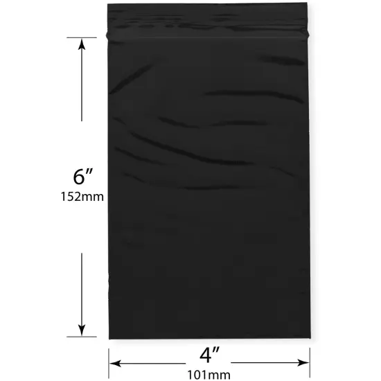 Plymor 4" x 6", Black 2 Mil Zipper Reclosable Plastic Bags {3}