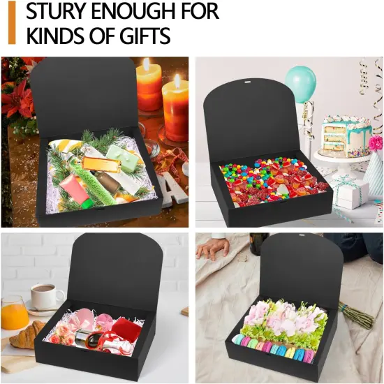 15Pack Gift Boxes with Lids,12&times;9.8&times;3.1 Inch Bridesmaid Proposal Box with Gold Ribbon, Black Boxes for Gifts {5}