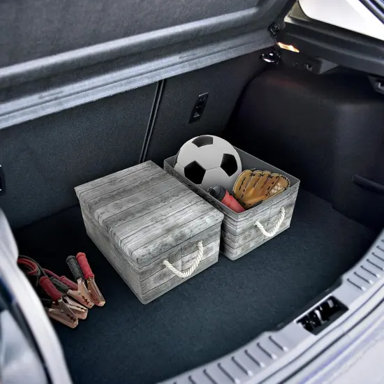 Storage Box Set with Lid, Carry Handles, Foldable Frame, Rustic Wood Grain Print Bins, Great for Toys, Memorabilia, Closet, Office, Bedroom, 2-Pack {5}