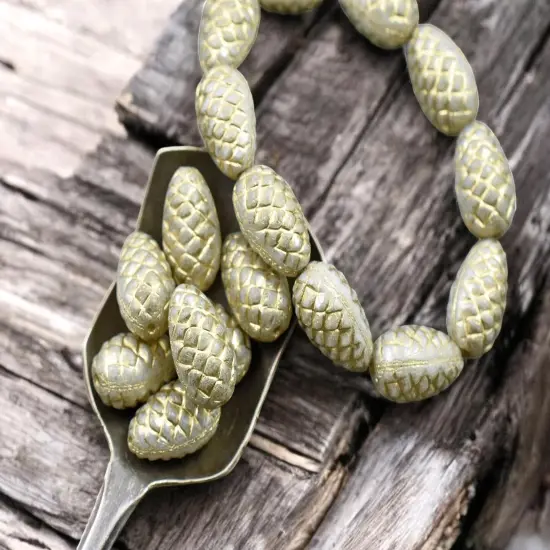 *10* 13x8mm Gold Washed Opaque Ivory Luster Pine Cone Beads {4}