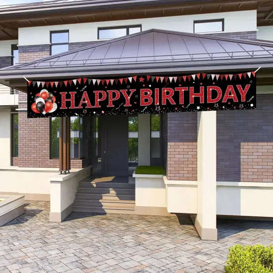 Red and Black Happy Birthday Banner Decorations, Large Red Black Happy Birthday Yard Banner Sign Party Supplies for Men Women {5}