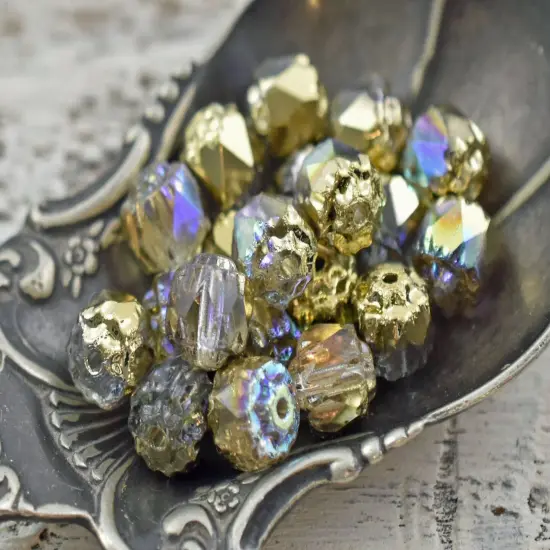 Gold Washed Crystal AB Fire Polished Cathedral Beads - Choose Your Size {6}