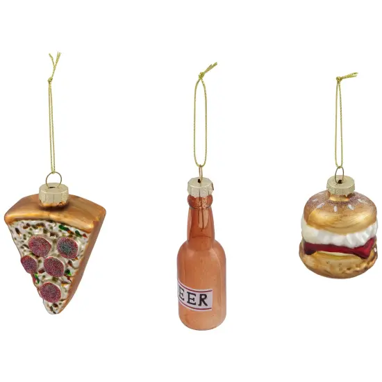 Northlight Pizza, Burger and Beer Glass Christmas Ornaments - 3.5" - Set of 3 Multi {5}
