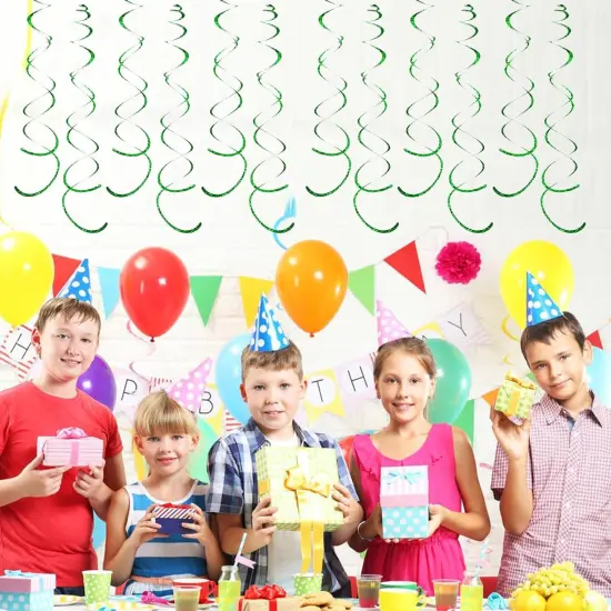 30 Pieces Green Party Swirl Decorations, Sparkle Green Hanging Swirls Whirls Shimmer Plastic Streamer for Ceiling {3}