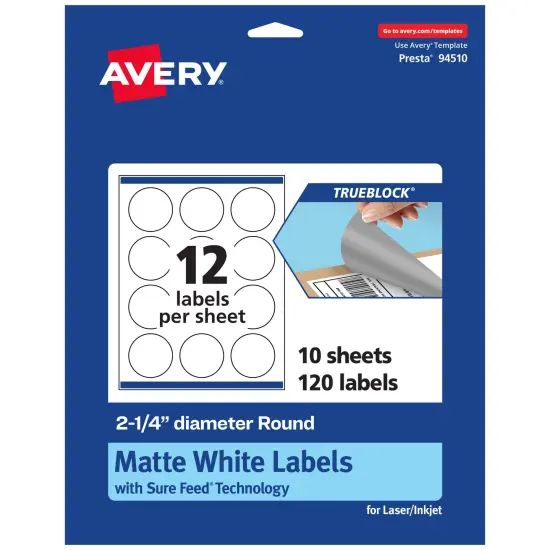 Avery TrueBlock Matte White Paper Labels,2-1/4" diameter Round {7}
