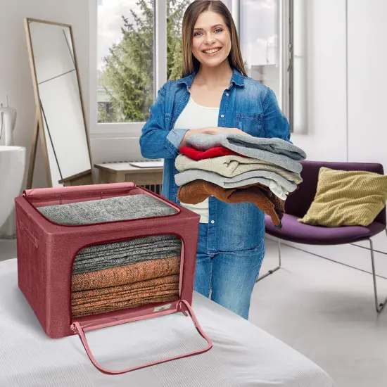 Sorbus 1 Pack Jumbo Storage Bin with Metal Frame, Storage Containers with Window & Handles, Stackable & Foldable Clothes Organizer Bag Pink {3}