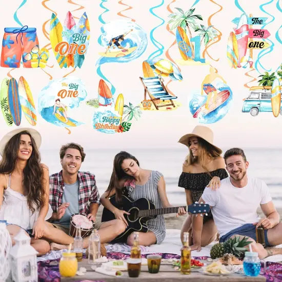 Summer Surfing Party Hanging Swirls Vintage Surfing Birthday Decoration Surfboard Themed Swirl Ceiling Summer Beach Surf Party Hanging Streamer for Hawaii Party The Big One Surf Party Supplies {4}