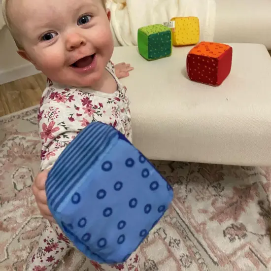 HABA Soft Blocks for Babies 6-12 Months, Happy Quartett Sensory Toy Features a Unique Sound & Texture in All 4 Baby Blocks Multicolor {5}
