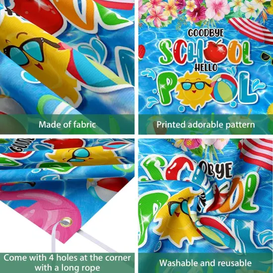 Goodbye School Hello Pool Banner Summer Pool Splish Splash Tropical Floral Backdrop End of School Year Party Decorations Banner Photo Booth Props {2}