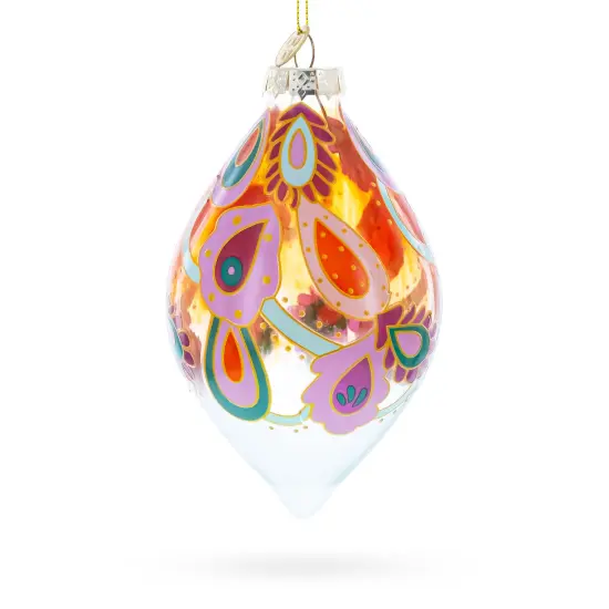 Copper Paisley Teardrop Glass Christmas Ornament {1}