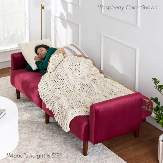 Best Choice Products Curved Convertible Futon, Velvet Fabric Split-Back Sleeper Bed Velvet - Raspberry {5}