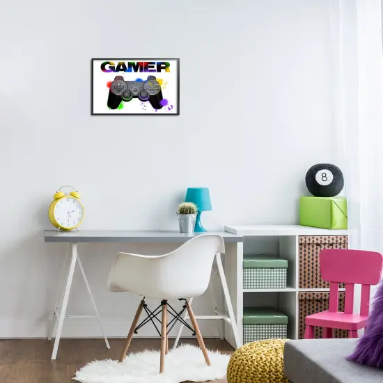 Stupell Industries Gamer with Rainbow Splashes Framed Giclee Design by Marcus Prime {2}