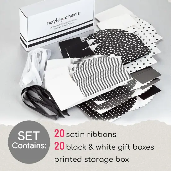 Small Black & White Gift Boxes with Lids & Ribbons (20 Pack) 8&rdquo; x 4&rdquo; Cute Decorative Treat Boxes Empty {2}