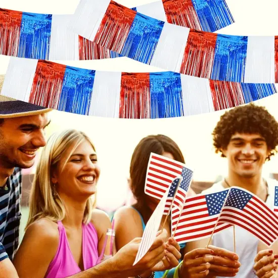 3 Packs Red White Blue Metallic Foil Fringe Garland Red White Blue Wall Hanging Tinsel Fringe Banners for Floats Birthday Bridal Shower Wedding New Year Party Decoration(30 Feet) {4}