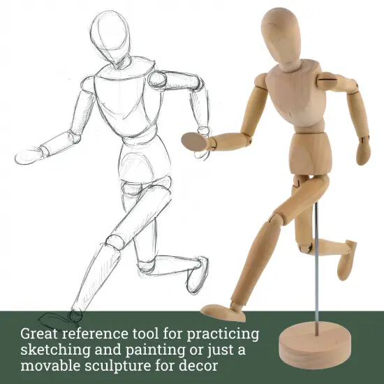 Wood 12" Artist Drawing Manikin Articulated Mannequin with Base and Flexible Body - Perfect For Drawing the Human Figure (12" Male) Pack of 2 Manikins {5}
