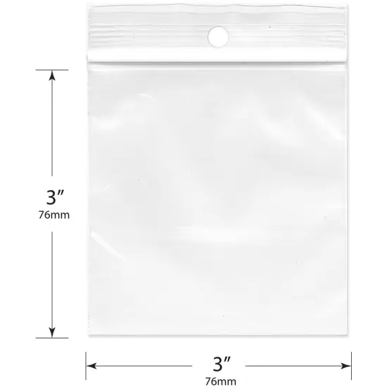 Plymor 3" x 3", 2 Mil with Hang-Hole Zipper Reclosable Plastic Bags {3}