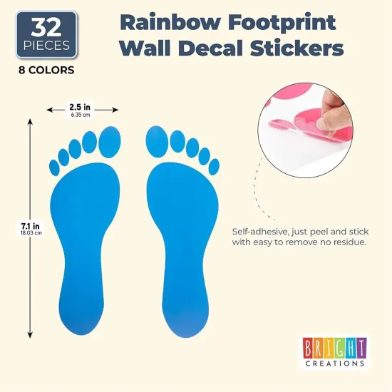 Kids Footprint Decal Stickers for Classroom Decor (32 Pairs) Multicolor {2}