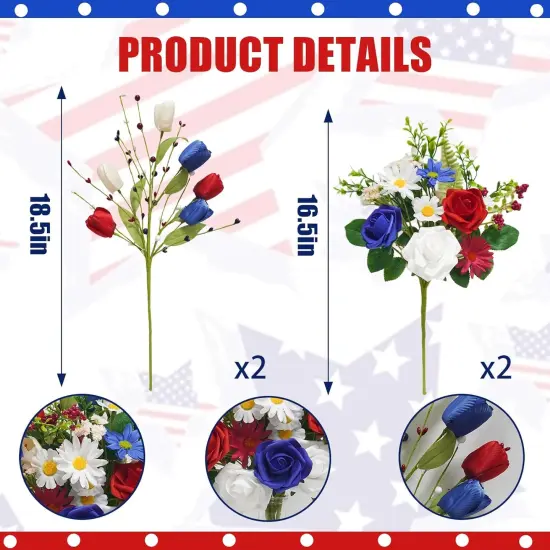 4PCS Flower Bouquet for 4th of July Independence Day Grave Home Table Decoration {3}