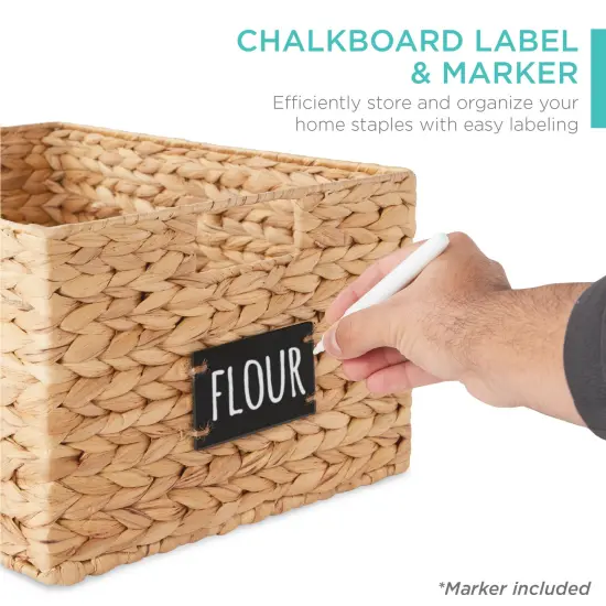 Best Choice Products Set of 2 16in Woven Water Hyacinth Pantry Baskets w/ Chalkboard Label, Chalk Marker Natural {2}