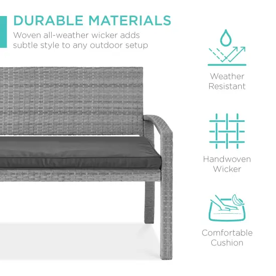 Best Choice Products 2-Person Outdoor Wicker Bench Garden Patio Porch Furniture w/ 700lb Capacity, Cushion Gray/Gray {5}