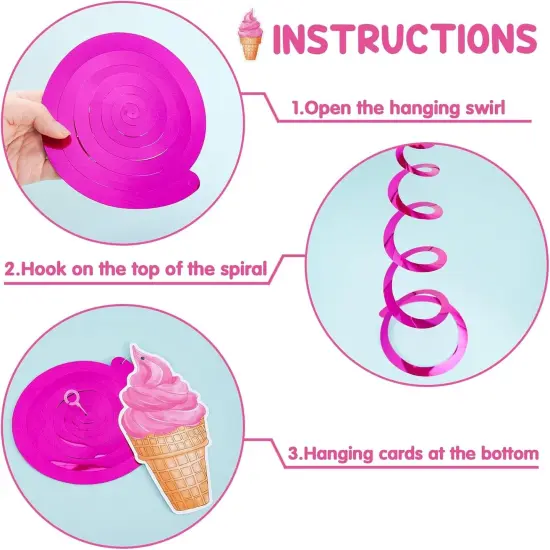 18PCS Ice Cream Hanging Swirls Party Decorations Summer Ice Cream Party Ceiling Streamers Decor Sweet Ice Cream Party Swirls Supplies for Girls Birthday Baby Shower {4}