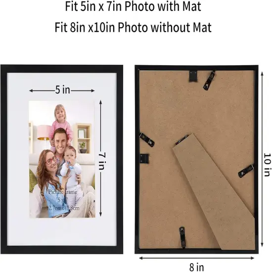 Black 8x10 Picture Frame Set of 10, Matted to 5x7 Picture with Mat or 8x10 Photo without Mat {2}