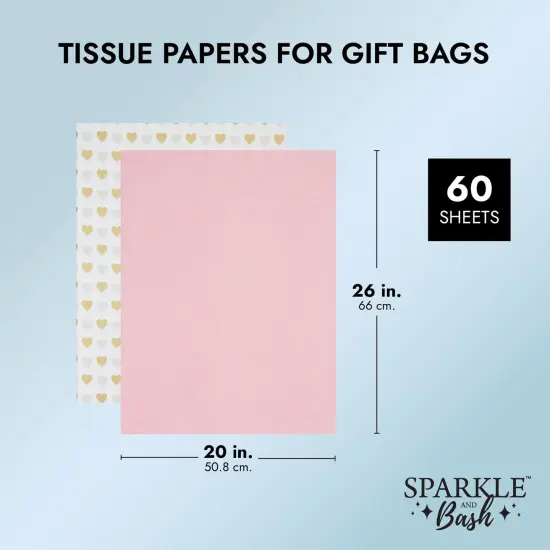 Wrapping Tissue Paper Bulk for Gift Bags, 3 Decorative Colors - Pink, White, Gold (60 Sheets) {3}