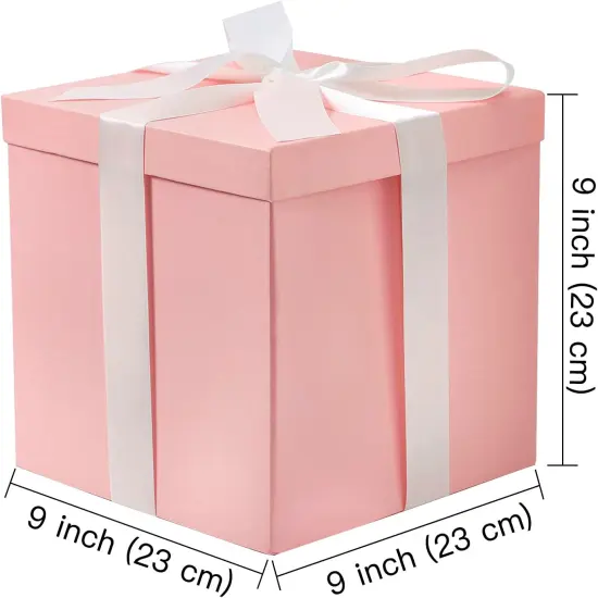 Medium Birthday Gift Box with Lids, Ribbon and Tissue Paper, Collapsible Gift Box - 1 Pcs, 9x9x9 Inches, Pink {3}