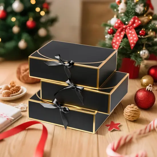 10 Pack Gold Foil Gift Boxes with Lids, Luxury Bridesmaid Proposal Box, Black Gift Boxes for Presents, Wedding, Baby Shower, Birthday Party {2}