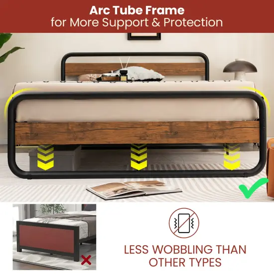 Costway Metal Bed Frame Arc Platform Headboard Footboard Mattress Foundation Black {6}