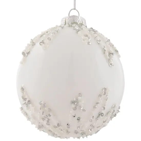 Northlight Sequin Beaded Christmas Glass Ball Ornament - 4" - White {7}