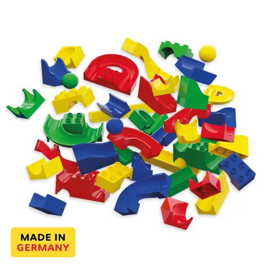 Hubelino 128 Piece Marble Run Toy - Compatible with Building Blocks - STEM Toy for Kids Ages 4+, Made in Germany, 124 Run Elements & 4 Marbles Multicolor {3}