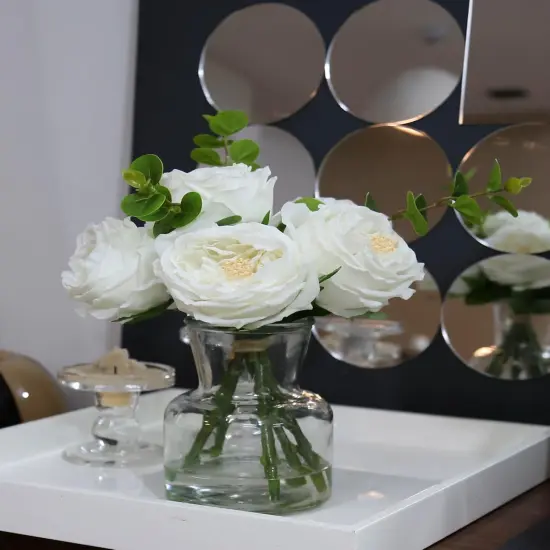 Artificial Flowers with White Roses in Vase, Fix Lifelike Fake Flowers in Vase with Artificial Water, Faux Flower Arrangements for Dining Table Centerpiece Decor {4}