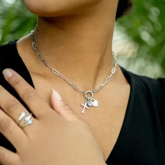 18K Gold PVD Stainless Steel Paperclip Charm Keeper Necklace {6}