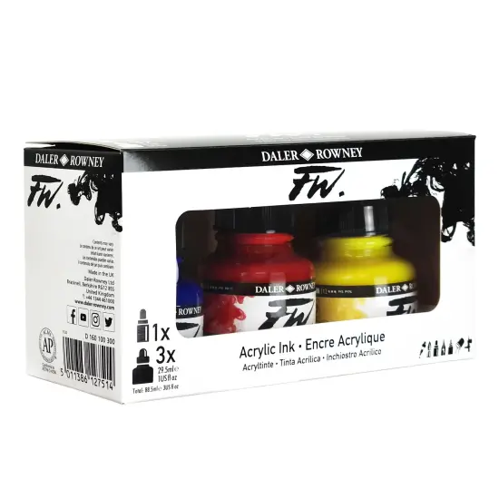 Daler-Rowney FW Acrylic Ink Set 3/Pkg-Primary {3}