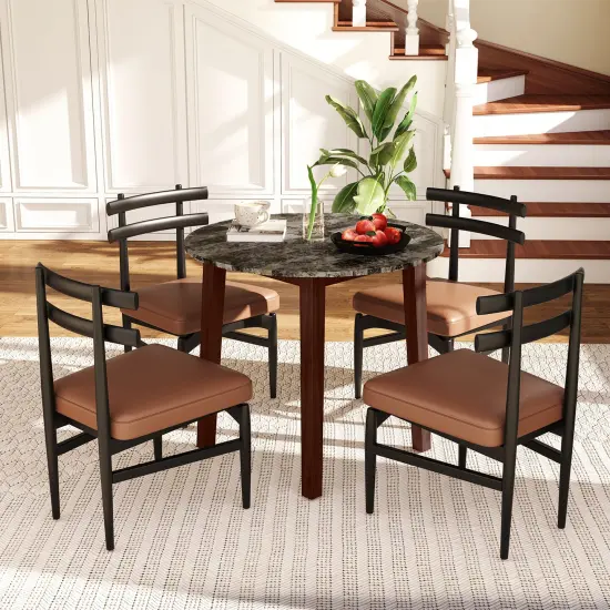 Rubber Wood Round Dining Table with Marble Top, Safe Corners and Easy Assembly Brown {2}