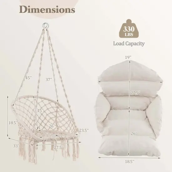 Costway Macrame Hammock Chair with Oversized Padded Cushion Hand-woven Knots and Tassels {3}