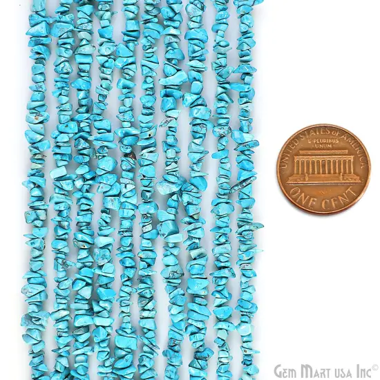Turquoise Chip Beads, 34 Inch, Natural Chip Strands, Drilled Strung Nugget Beads, 3-7mm, Polished, GemMartUSA (CHTR-70001) {3}