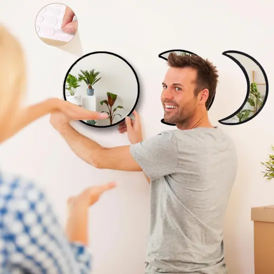 Moon Phase Mirror Set, 5pcs Boho Moon Wall Decor for Home {3}